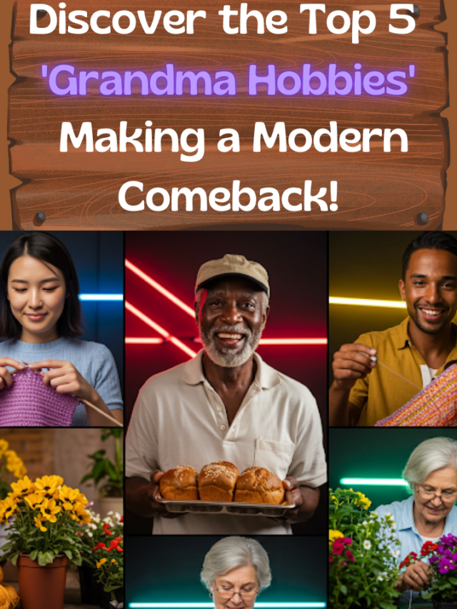Discover modern enthusiasts embracing traditional crafts! This vibrant collage showcases diverse people enjoying timeless "grandma hobbies" - from knitting and crocheting to quilting, bread baking, and gardening. Traditional crafts are making a stylish comeback across generations, proving these skills offer both creativity and connection in our digital age